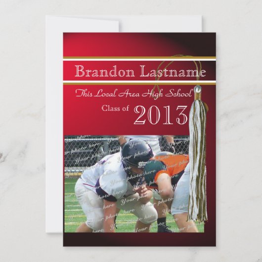 バーシティタッセル卒業レッド金ゴールド 招待状 (正面)