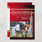 バーシティタッセル卒業レッド金ゴールド 招待状 (正面/裏面)