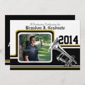 バーシティバンドトランペット卒業写真金ゴールド 招待状 (正面/裏面)