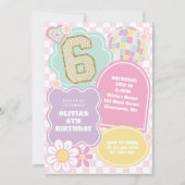 バーシティパステル名門私立校風のパッチ誕生日 招待状 (正面)