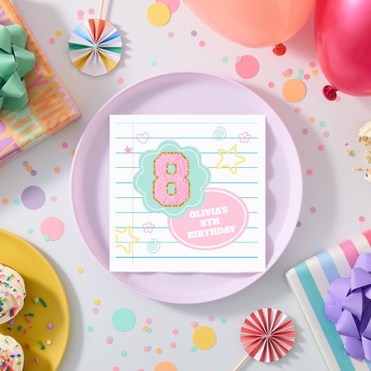 バーシティ名門私立校風のパステルパッチノート8誕生日 スタンダードカクテルナプキン