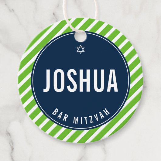 バーシンプル（ユダヤ教の）バル・ミツバーモダンnflグリーンネイビーブルー フェイバータグ (正面)