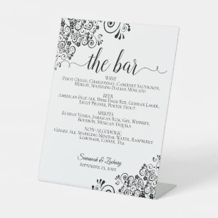 バーシンプル- Black & White Drinks Menu 結婚's 台座サイン