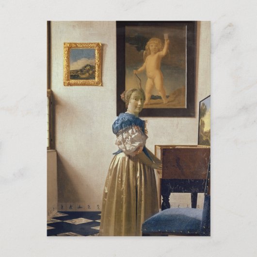 バージナルに立っている女性c.1672-73 ポストカード (正面)