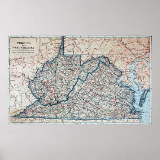 バージニアとウェストバージニアのヴィンテージの地図（1921年） ポスター (正面)