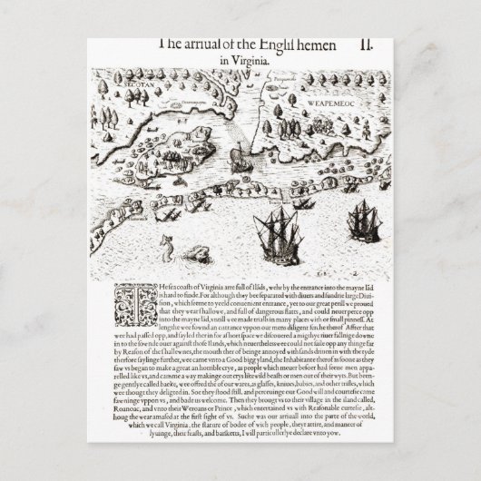 バージニアにイギリス人が到着した ポストカード (正面)