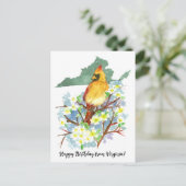 バージニアのカーディナルとドッグウッドからお誕生日おめでとう ポストカード (スタンド正面)
