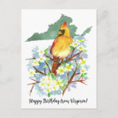 バージニアのカーディナルとドッグウッドからお誕生日おめでとう ポストカード (正面)