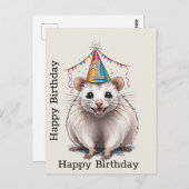 バージニアオポッサムの誕生日帽子をかぶった姿 ポストカード (正面/裏面)