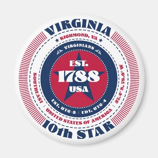 バージニアサークルタイポグラフィ土産マグネット マグネット (正面)