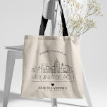 バージニアビーチ結婚式 |スタイル設定されたスカイライン トートバッグ<br><div class="desc">美しユニークい結婚沿岸の都市バ結婚ージニアビーチで行われるトートバッグ。このトートは、街のスカイラインのイラストレーションを様式化しユニーク、その名前を下に表示している。これは後を追あなたの結婚式の日の情報で一致するオープンなライン付きスタイルにある。</div>