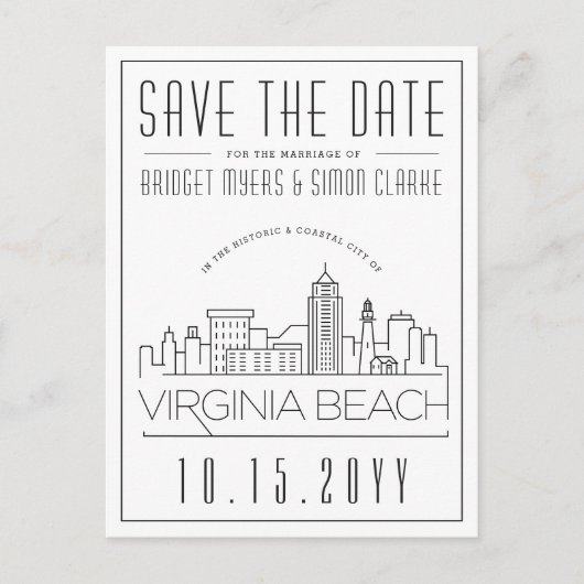 バージニアビーチ結婚式 | Skyline日付を保存 ポストカード (正面)