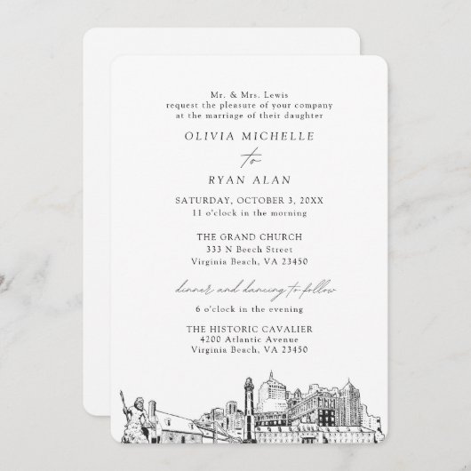 バージニアビーチ結婚教会の2つの場所 招待状 (正面/裏面)