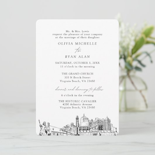 バージニアビーチ結婚教会の2つの場所 招待状 (スタンド正面)