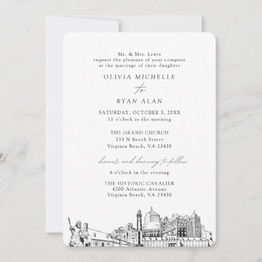 バージニアビーチ結婚教会の2つの場所 招待状 (正面)
