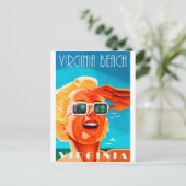 バージニアビーチ、ブロンドのサングラスの女性、ヴィンテージ ポストカード (スタンド正面)