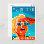 バージニアビーチ、ブロンドのサングラスの女性、ヴィンテージ ポストカード (正面/裏面)