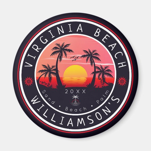 バージニアビーチUSAレトロサンセットお土産80s マグネット (正面)