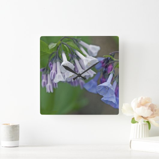 バージニアブルーベルワイルドフラワーズ スクエア壁時計 (ホーム)