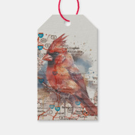 バージニアロードマップウォーターカラーアートのカーディナル ギフトタグ