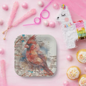 バージニアロードマップウォーターカラーアートのカーディナル ペーパープレート (パーティー)