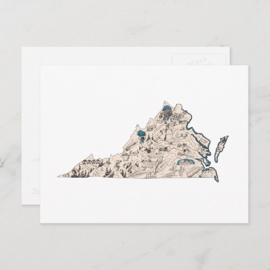 バージニアヴィンテージ写真マップアンティーク州グラフ ポストカード (正面/裏面)