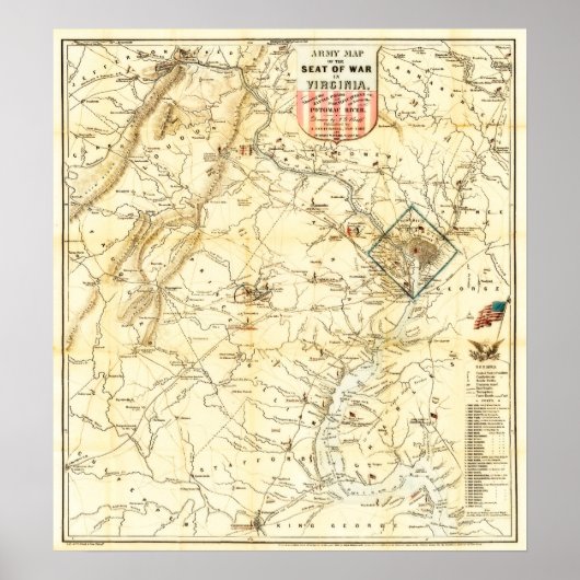 バージニア南北戦争の戦いの地図1862 ポスター (正面)