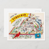 バージニア地図ヴィンテージ旅行からの挨拶 ポストカード (正面/裏面)