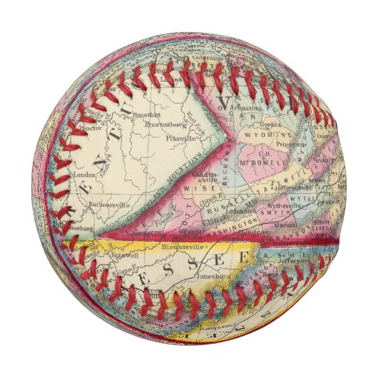バージニア州とノースカロライナの郡の地図 野球ボール (正面左)