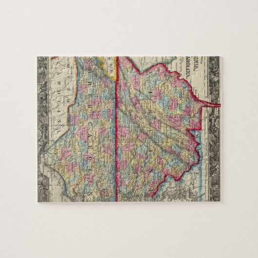 バージニア州とノースカロライナの郡地図 ジグソーパズル (横)