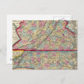 バージニア州とノースカロライナの郡地図 ポストカード (正面/裏面)