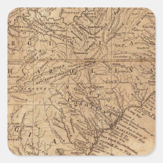 バージニア州とノースカロライナ州の地図 スクエアシール (正面)