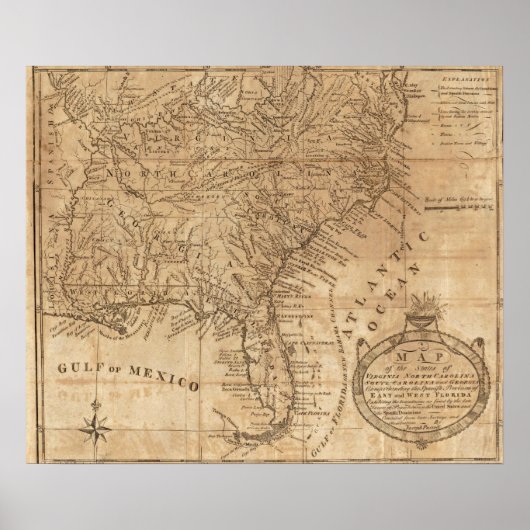 バージニア州とノースカロライナ州の地図 ポスター (正面)