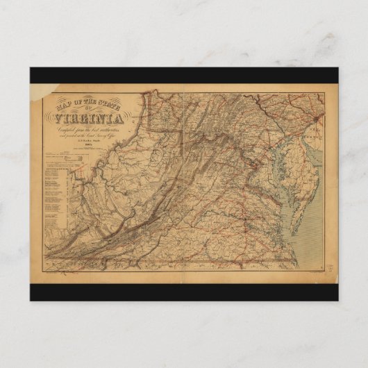 バージニア州の地図（1865年） ポストカード (正面)