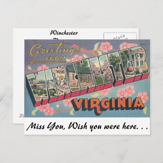バージニア州ウィンチェスターからの挨拶 ポストカード (正面/裏面)