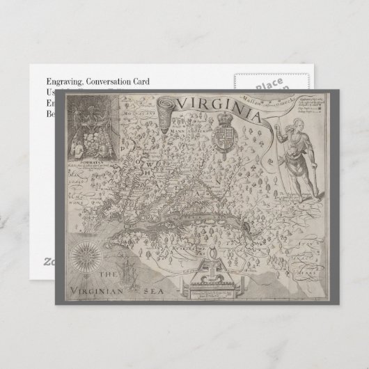バージニア州コロニーアンティークマップ(Capt. John Smith) ポストカード (正面/裏面)