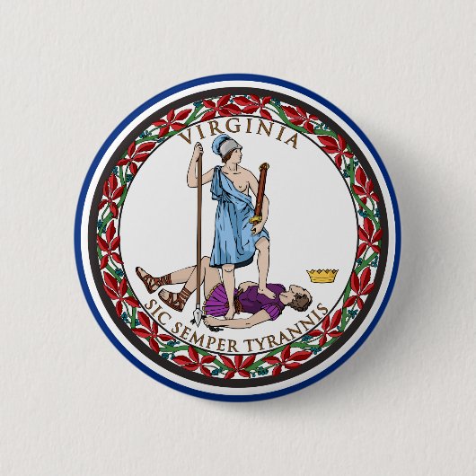 バージニア州シール、バージニア州旗 缶バッジ (正面)