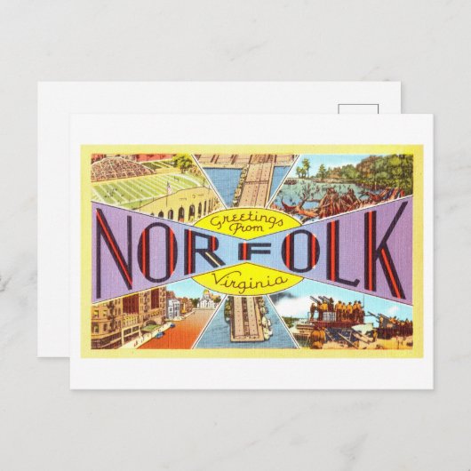 バージニア州ノーフォークからのヴィンテージの挨拶 ポストカード (正面/裏面)