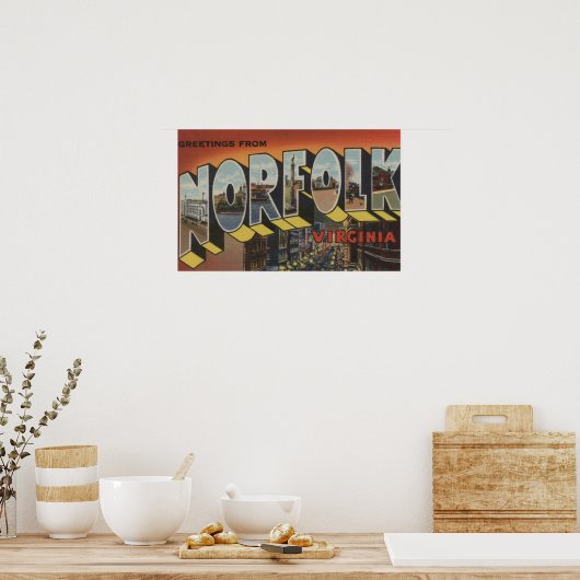 バージニア州ノーフォーク – 大きな文字のシーン ポスター (キッチン)