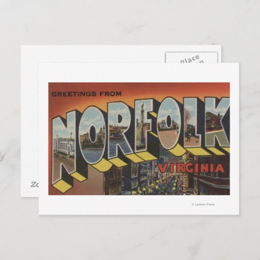 バージニア州ノーフォーク – 大きな文字のシーン ポストカード (正面/裏面)