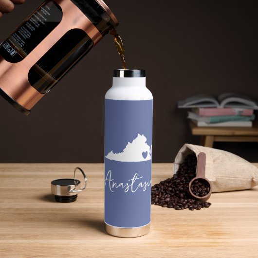 バージニア州マップのカスタマイズ可能な名前 ウォーターボトル (コーヒー)