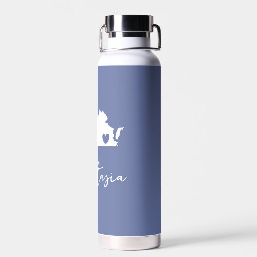 バージニア州マップのカスタマイズ可能な名前 ウォーターボトル (背面)