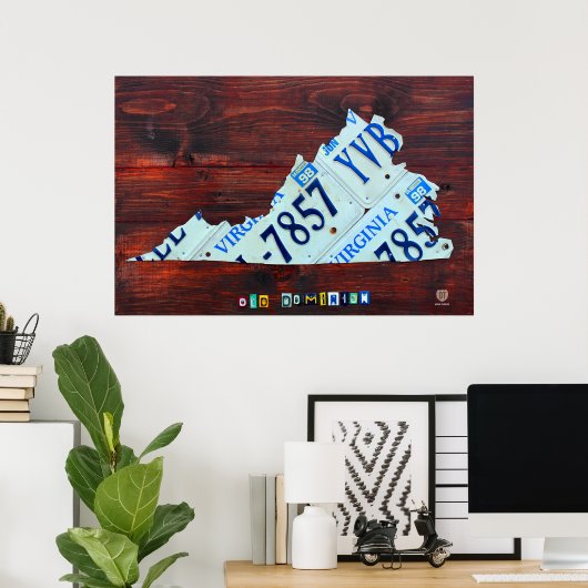 バージニア州ライセンスプレートマップ ポスター (ホームオフィス)