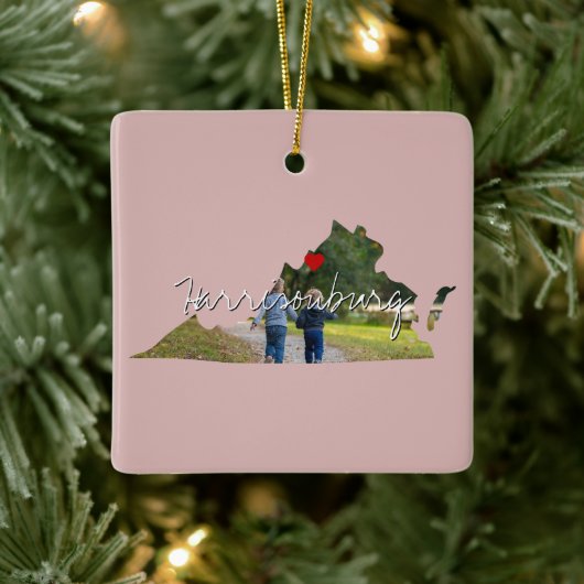 バージニア州写真の挿入と町の名前 セラミックオーナメント (ツリー)