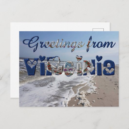 バージニア州旗ハートより、アメリカ合衆国からこんにちは ポストカード (正面/裏面)
