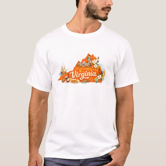 バージニア州 ヴィンテージ マップ アート Tシャツ (正面)