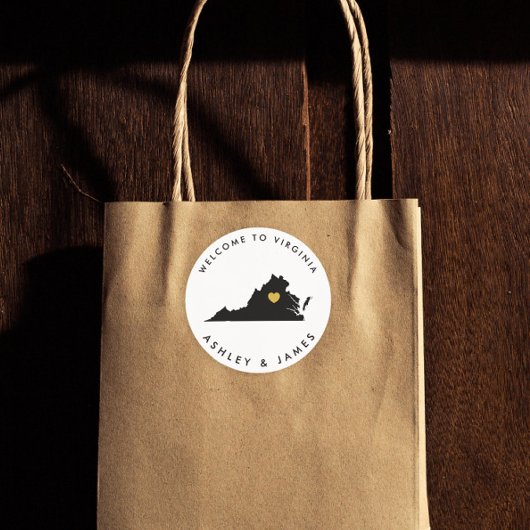 バージニア結婚州ウェルカムマップギフトラベル,金ゴールド ラウンドシール