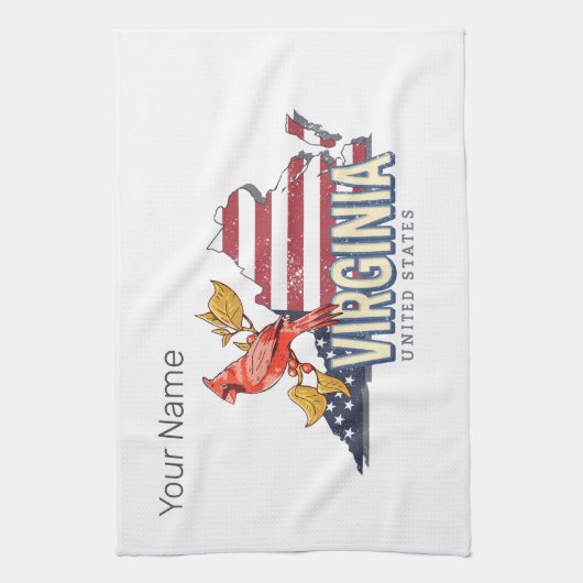 バージニア統一された州レトロ州マップヴィンテージUSA キッチンタオル (縦)