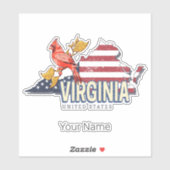 バージニア統一された州レトロ州マップヴィンテージUSA シール (シート)