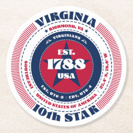 バージニア赤白青タイポグラフィ ラウンドペーパーコースター